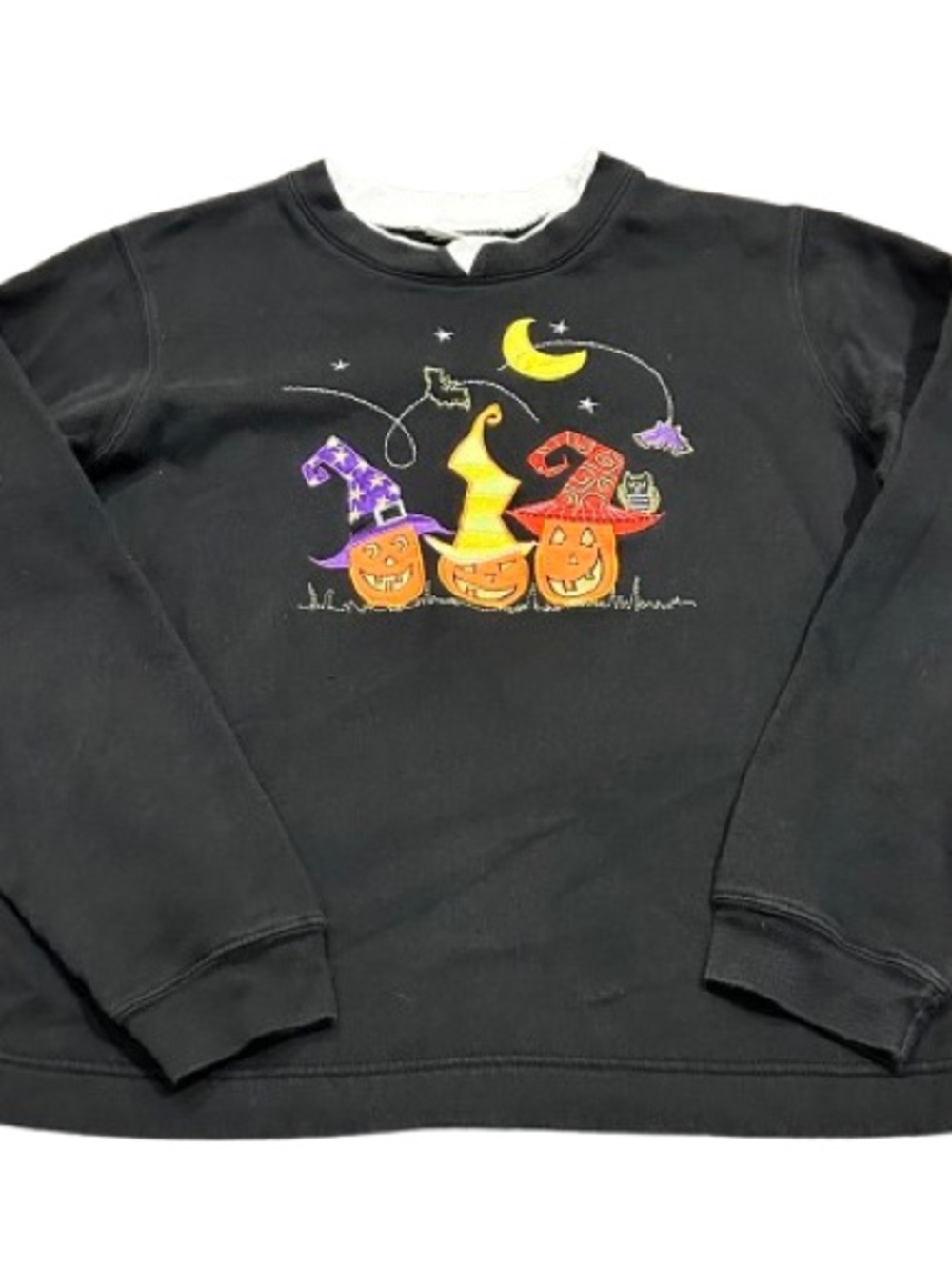 VTG Y2K White Stag Halloween JOL Sweatshirt Embroidered Witch Hats Grandmacore M